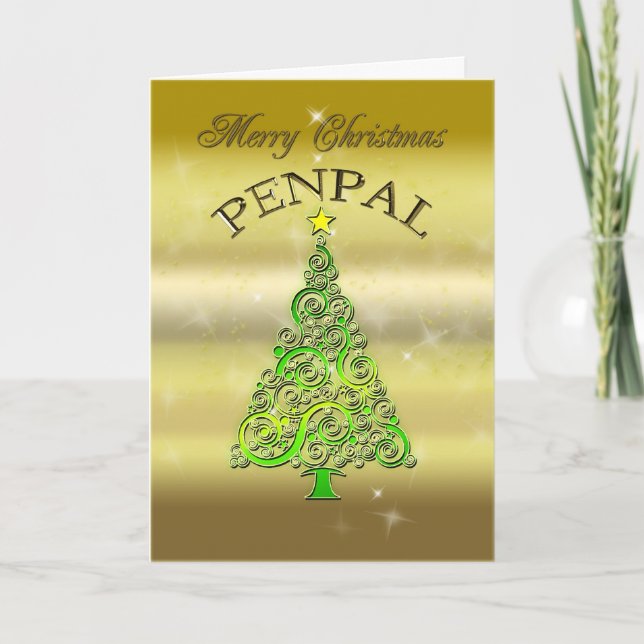 Penpal, a gold effect Christmas card (Front)