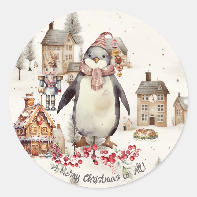Penquin Ornaments Nutcracker Cat Classic Round Sticker (Front)