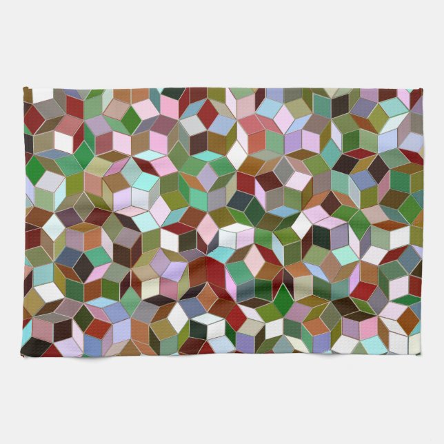 Penrose Tiling Kitchen Towel, Dark Neutral Colours Tea Towel (Horizontal)