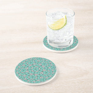 Penrose tiling pattern rounded, grey turquoise coaster