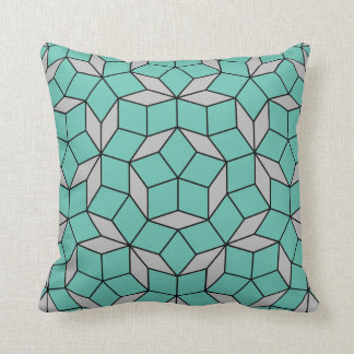 Penrose tiling pattern rounded, grey turquoise cushion