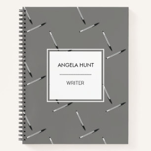 Pens pattern grey custom name notebook