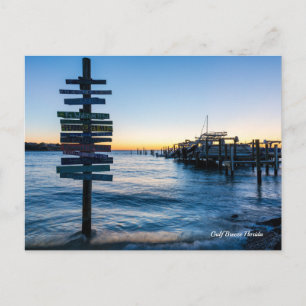Pensacola Bay Sign Sunset By Dock Postcard