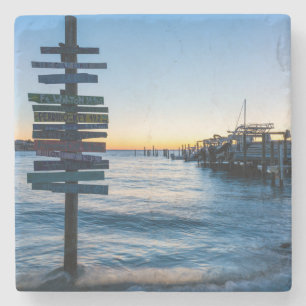 Pensacola Bay Sign Sunset By Dock Stone Coaster
