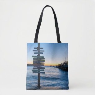 Pensacola Bay Sign Sunset By Dock Tote Bag