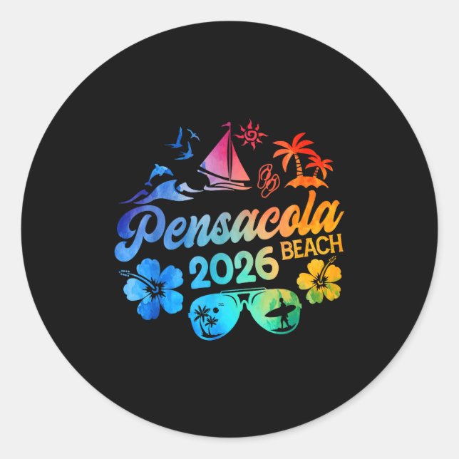 Pensacola Beach Florida 2026 Vacation Tie Dye Summ Classic Round Sticker (Front)