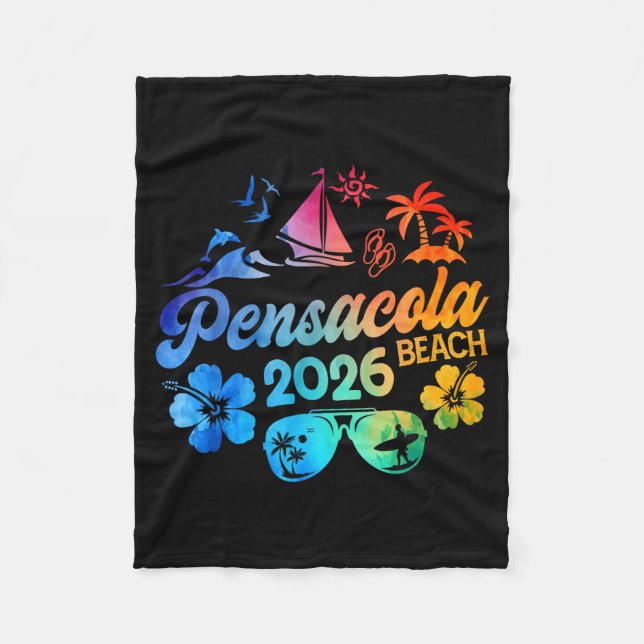 Pensacola Beach Florida 2026 Vacation Tie Dye Summ Fleece Blanket (Front)