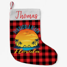 Pensacola Beach Florida Retro Sunset Red Plaid