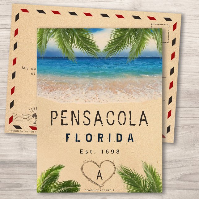 Pensacola Beach Florida Sand Tropical Palm Leaves Postcard (Creator Uploaded)
