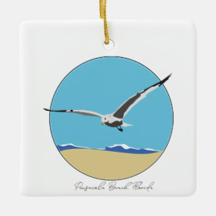 Pensacola Beach, Florida Sea Gull over Beach Ceramic Ornament
