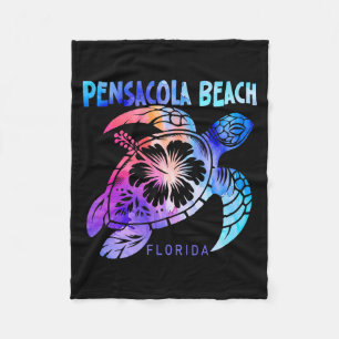 Pensacola Beach Florida Sea Turtle Tie Dye Hibiscu Fleece Blanket