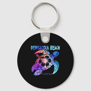 Pensacola Beach Florida Sea Turtle Tie Dye Hibiscu Key Ring