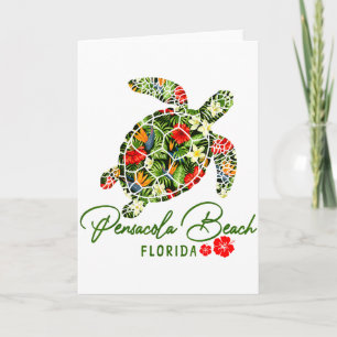 Pensacola Beach Florida Sea Turtle Tropical Hibisc Card