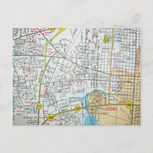PENSACOLA, FL Vintage Map Postcard