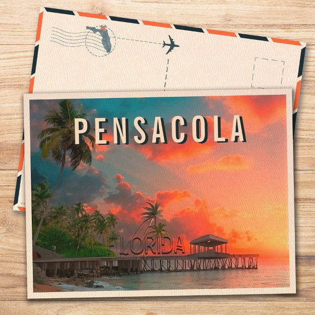 Pensacola Florida Beach Tropical Palm Tree 1950s Postcard (Creator Uploaded)