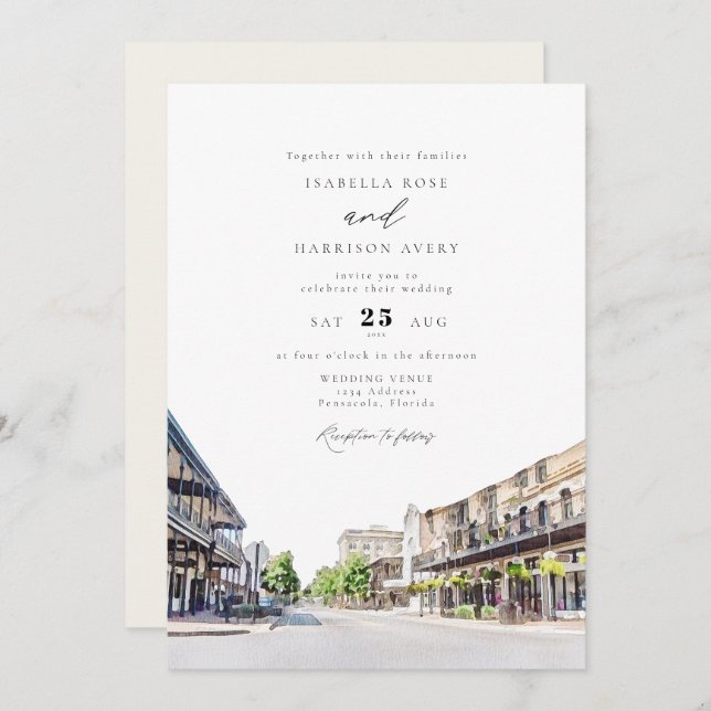PENSACOLA FLORIDA Destination Travel Wedding Invitation (Front/Back)