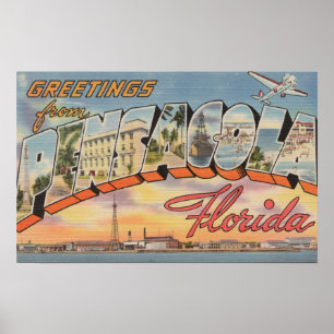 Pensacola, Florida - Large Letter Scenes Poster