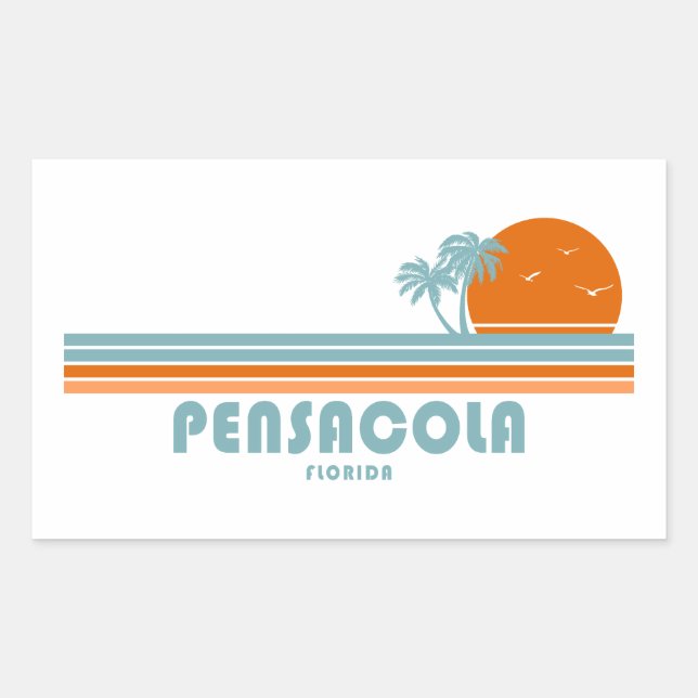 Pensacola Florida Sun Palm Trees Rectangular Sticker (Front)
