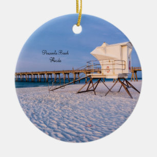 Pensacola Morning Lifeguard Stand And Pier Ceramic Ornament