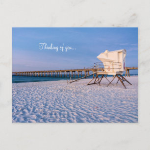 Pensacola Morning Lifeguard Stand & Pier Thinking Postcard