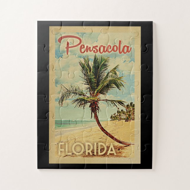 Pensacola Palm Tree Vintage Travel Jigsaw Puzzle (Vertical)