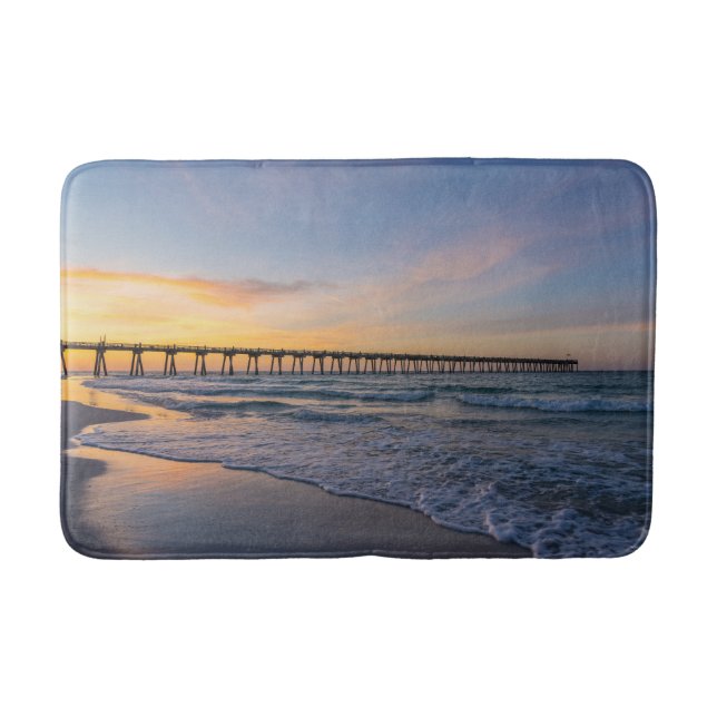 Pensacola Pier Shoreline Sunrise Bath Mat (Front)