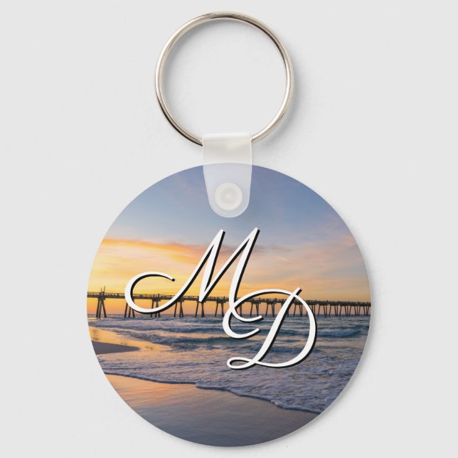 Pensacola Pier Shoreline Sunrise Key Chain (Front)