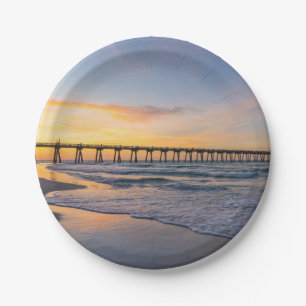 Pensacola Pier Shoreline Sunrise Paper Plates