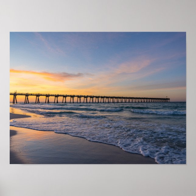 Pensacola Pier Shoreline Sunrise Poster (Front)