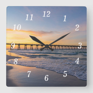 Pensacola Pier Shoreline Sunrise Wall Clock