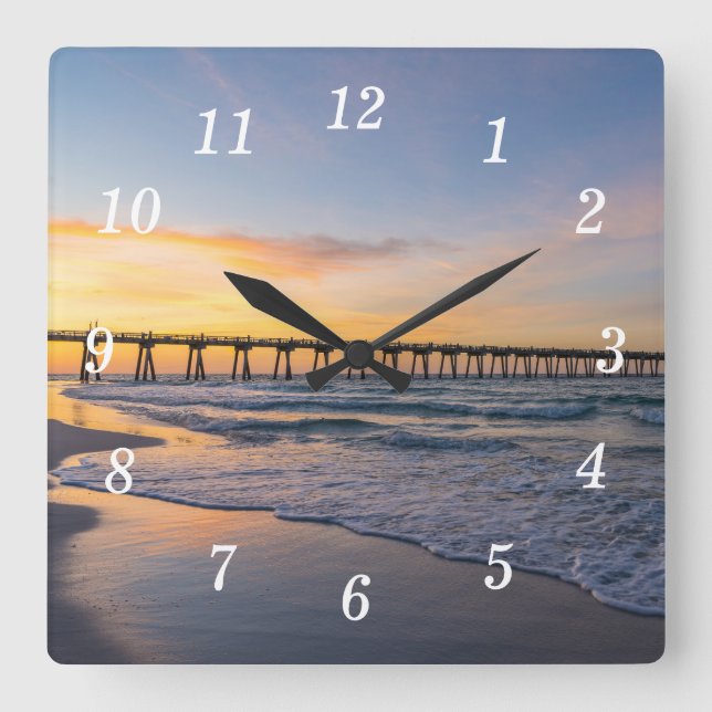 Pensacola Pier Shoreline Sunrise Wall Clock (Front)