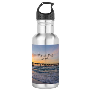 Pensacola Pier Shoreline Sunrise Water Bottle