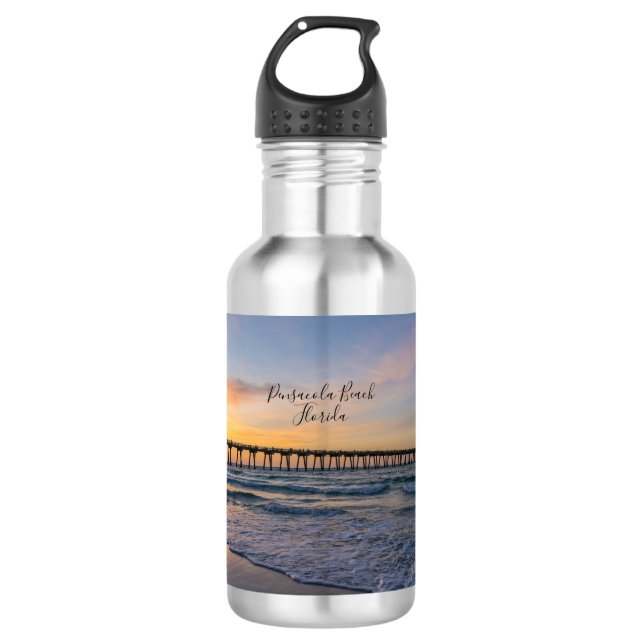 Pensacola Pier Shoreline Sunrise Water Bottle (Front)