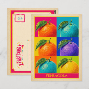Pensacola Postcard Florida Oranges Vintage Pop Art