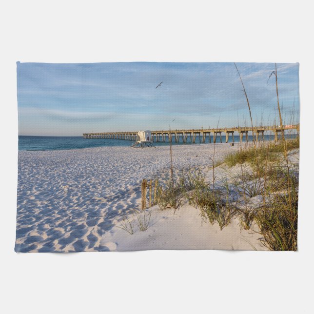 Pensacola Sand Dunes Pier Morning Kitchen Towel (Horizontal)