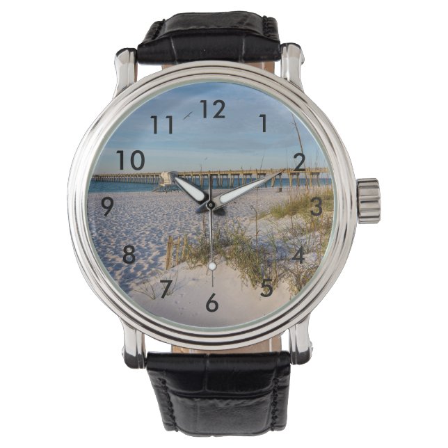 Pensacola Sand Dunes Pier Morning Wrist Watch (Front)