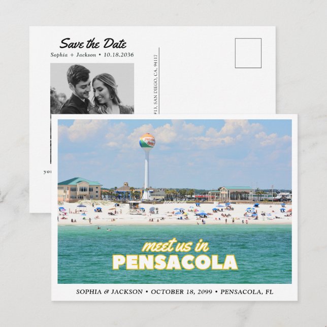 Pensacola Save the Date Retro Wedding Postcard (Front/Back)