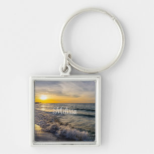 Pensacola Splashing Waves Sunrise Custom Keychain