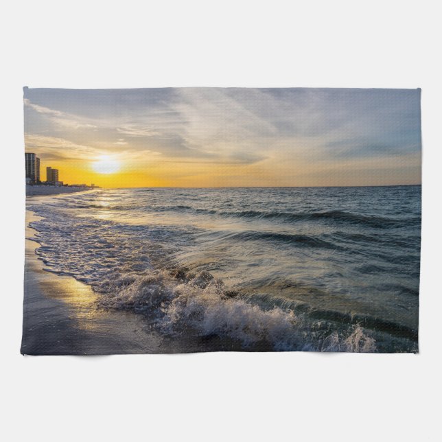 Pensacola Splashing Waves Sunrise Kitchen Towel (Horizontal)