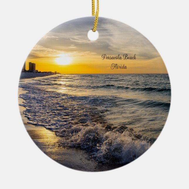 Pensacola Splashing Waves Sunrise Ornament (Front)