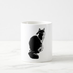 Pensive Cat Back View Ink Art Mug