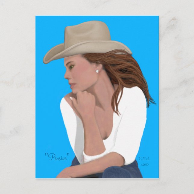"Pensive" Cowgirl Postcard (Front)