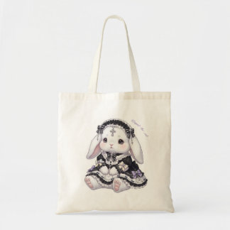 Pensive Gothic Lolita Bunny - Black & Purple Cross Tote Bag