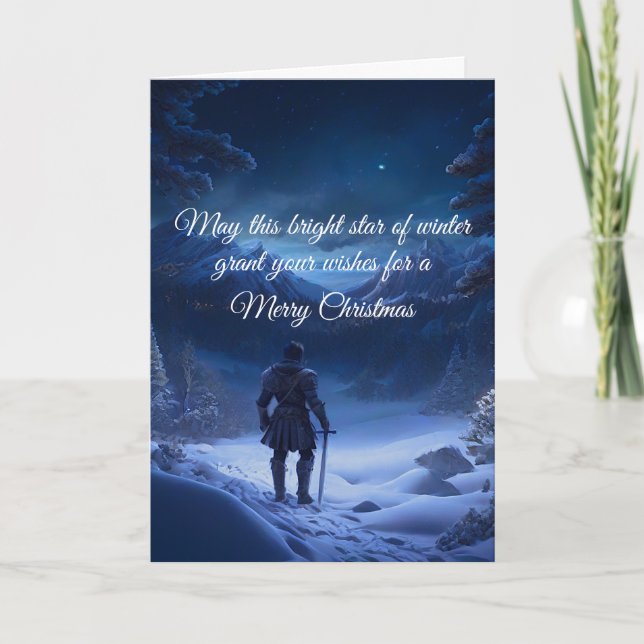 Pensive Knight of the Winter Wonderland Christmas Holiday Card (Front)
