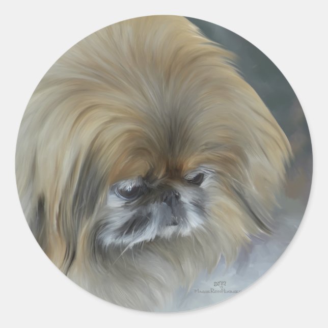 Pensive Pekingese Classic Round Sticker (Front)