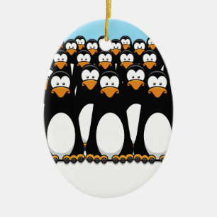 Pensive Penguin Army Ceramic Tree Decoration