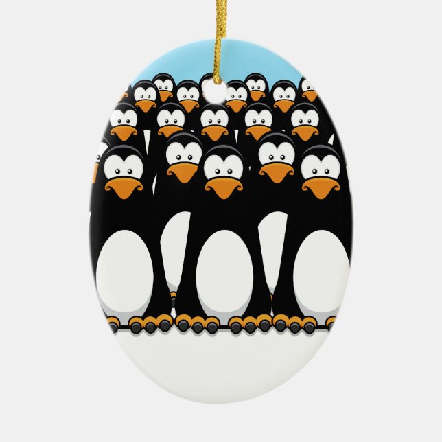 Pensive Penguin Army Ceramic Tree Decoration (Front)