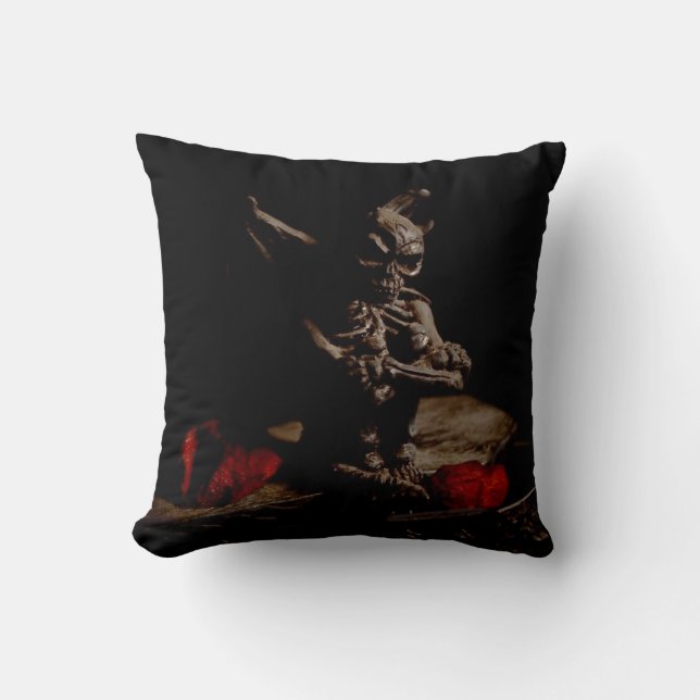 Pensive Skeletal Winged Gargoyle Cushion (Front)