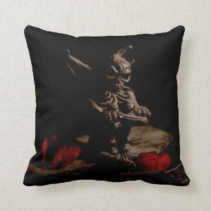 Pensive Skeletal Winged Gargoyle Cushion