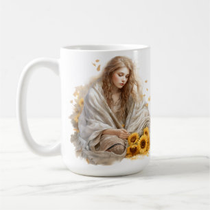PENSIVE WATERCOLOR FALL GIRL WITH BLONDE HAIR COFFEE MUG